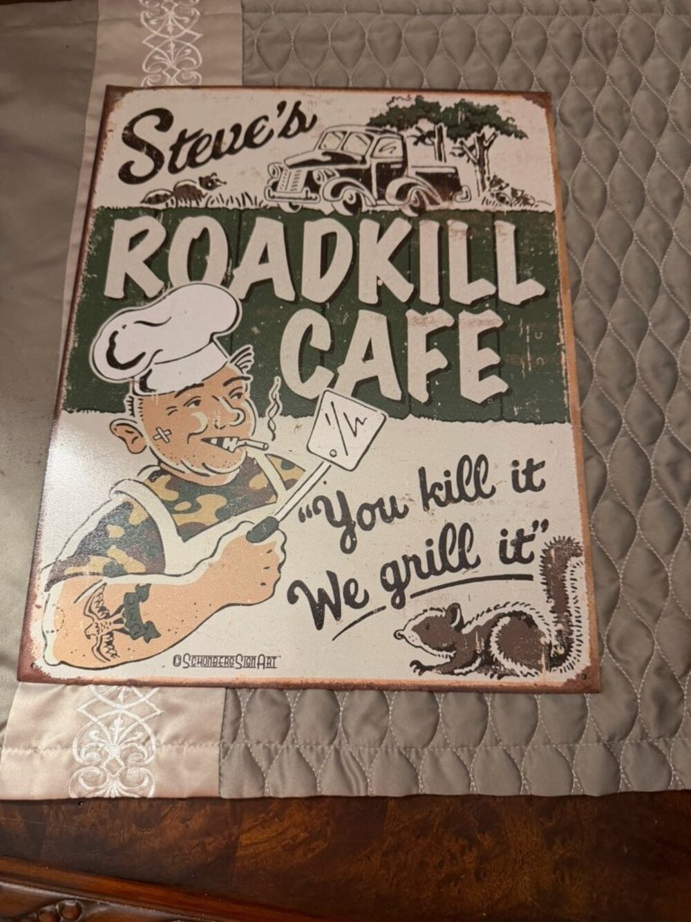 Steve’s Cafe Metal Tin Sign Roadkill Home Humor Bar Shop Wall Decor